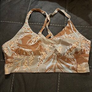 Aerie Leaf Print Sports Bra in Cream and Brown